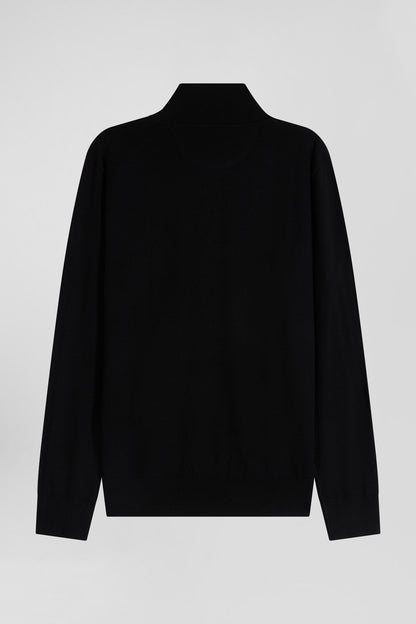 Regular Black Wool Jumper With Rugby Shirt Collar_05