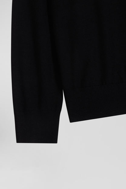 Regular Black Wool Jumper With Rugby Shirt Collar_08