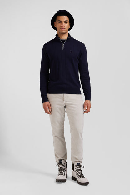 Regular Navy Blue Semi-Zipped Cotton And Cashmere Jumper_02