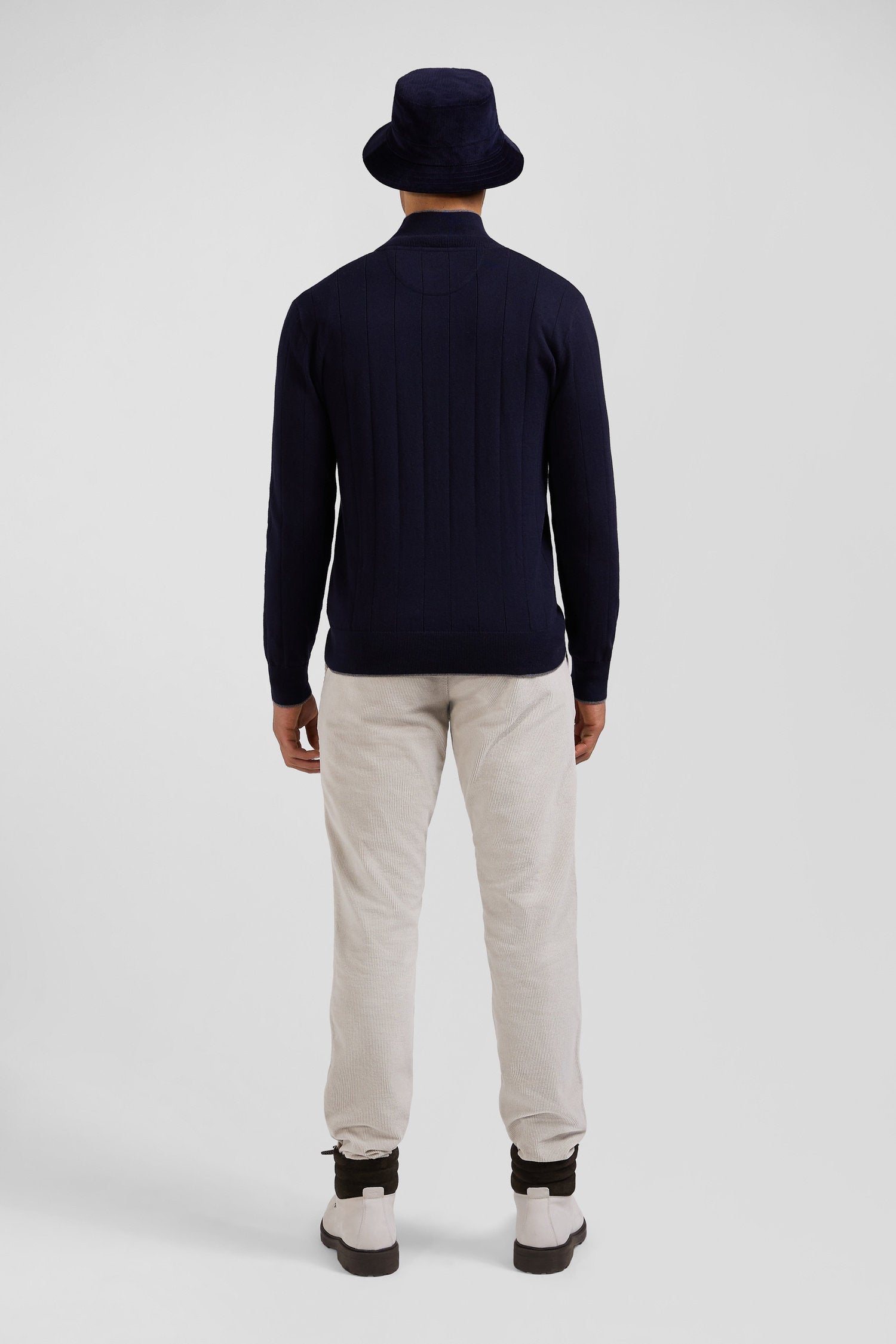 Regular Navy Blue Semi-Zipped Cotton And Cashmere Jumper_03