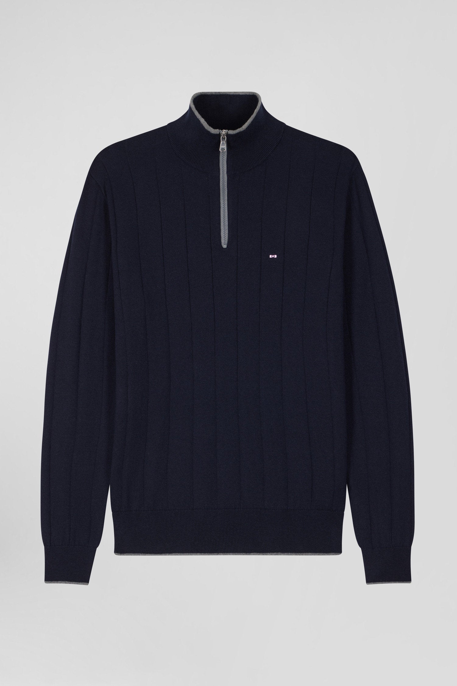 Regular Navy Blue Semi-Zipped Cotton And Cashmere Jumper_04