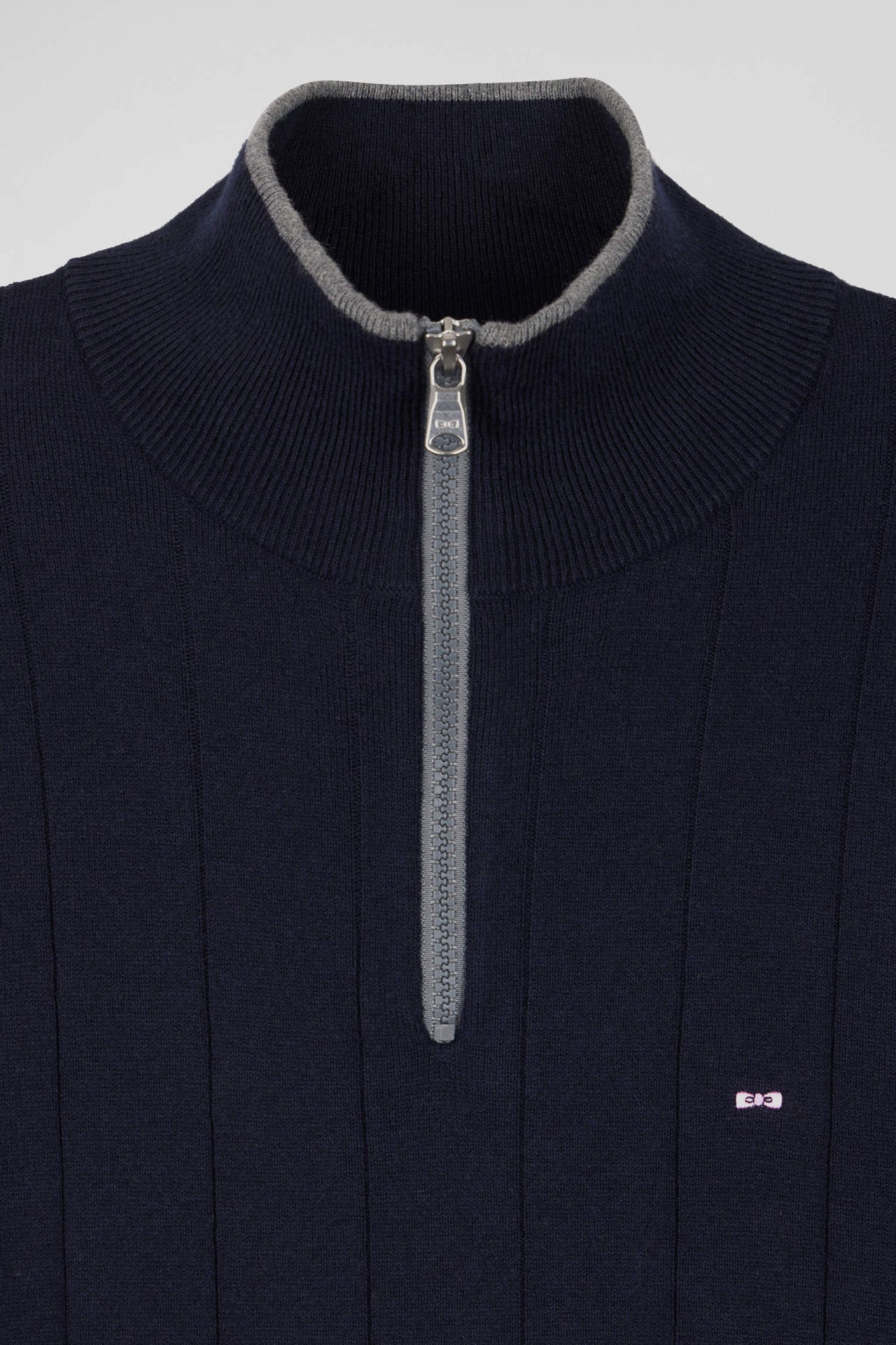 Regular Navy Blue Semi-Zipped Cotton And Cashmere Jumper_06