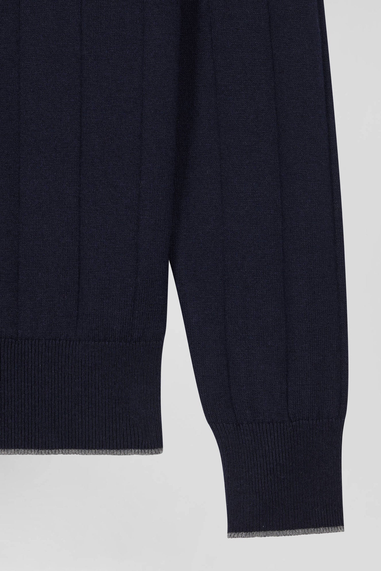 Regular Navy Blue Semi-Zipped Cotton And Cashmere Jumper_07