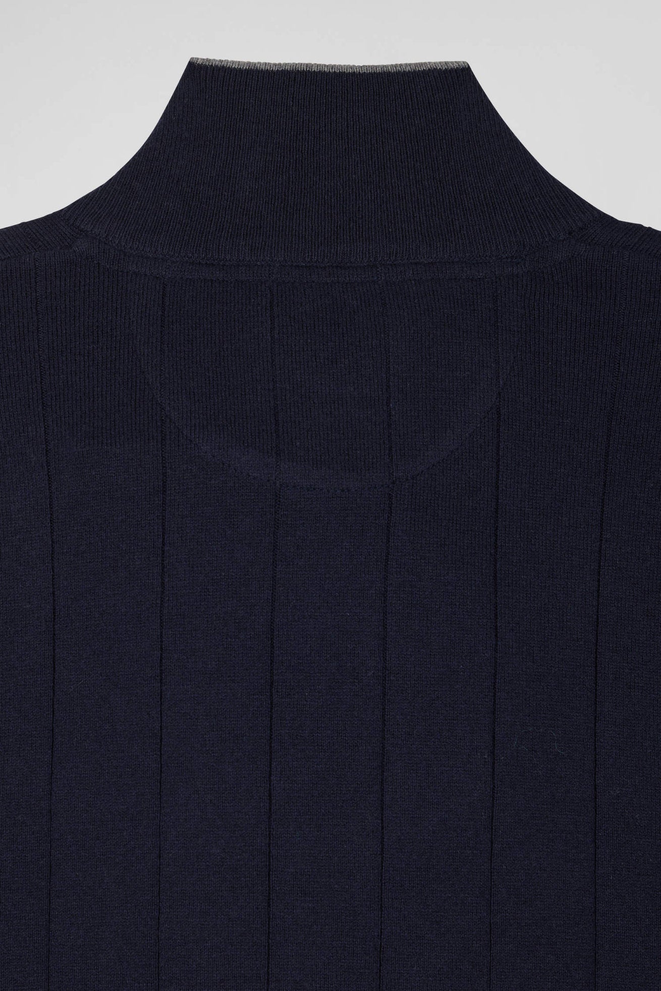 Regular Navy Blue Semi-Zipped Cotton And Cashmere Jumper_08