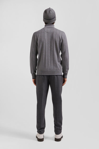 Regular Grey Semi-Zipped Cotton And Cashmere Jumper_03