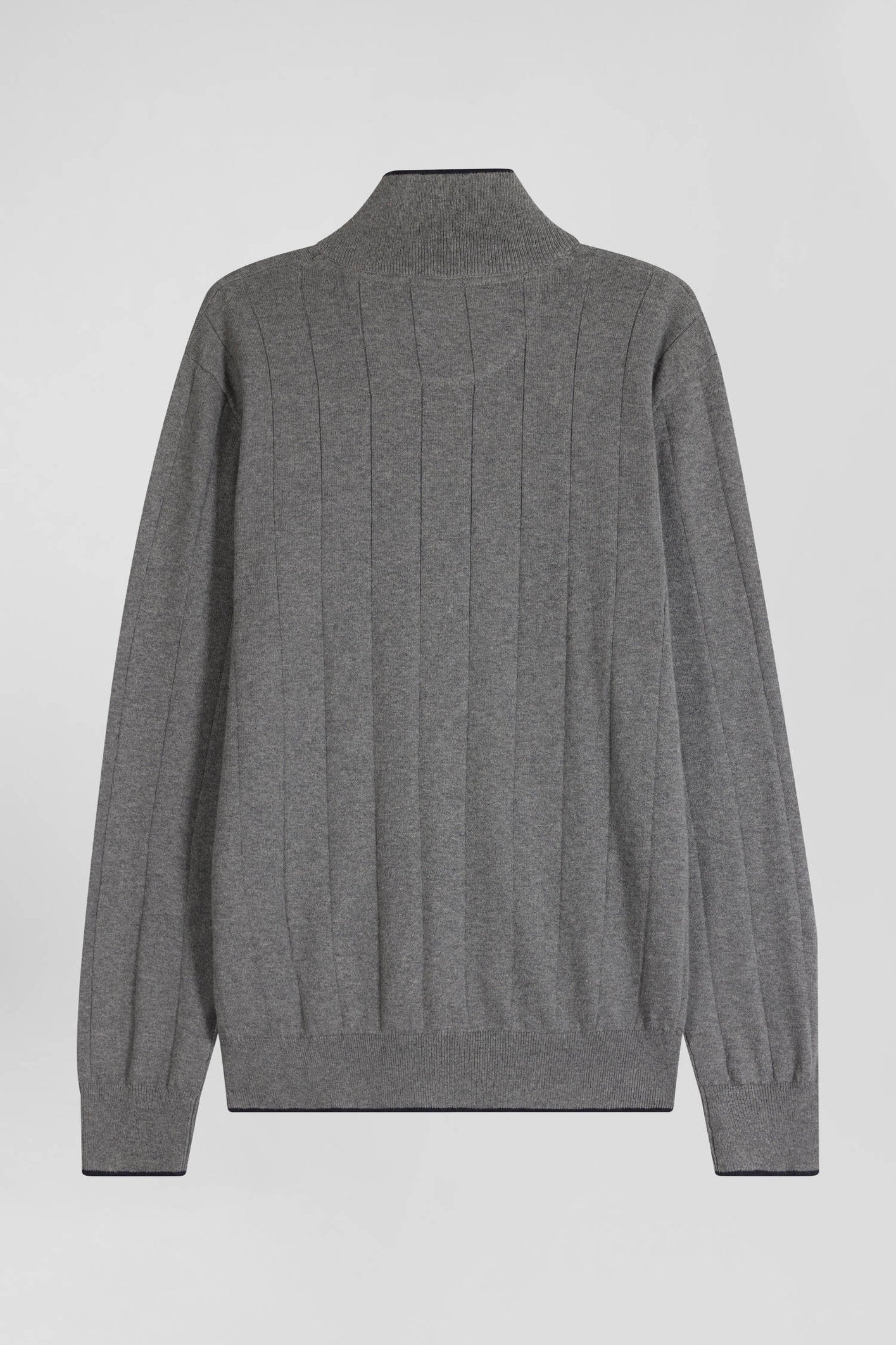 Regular Grey Semi-Zipped Cotton And Cashmere Jumper_05