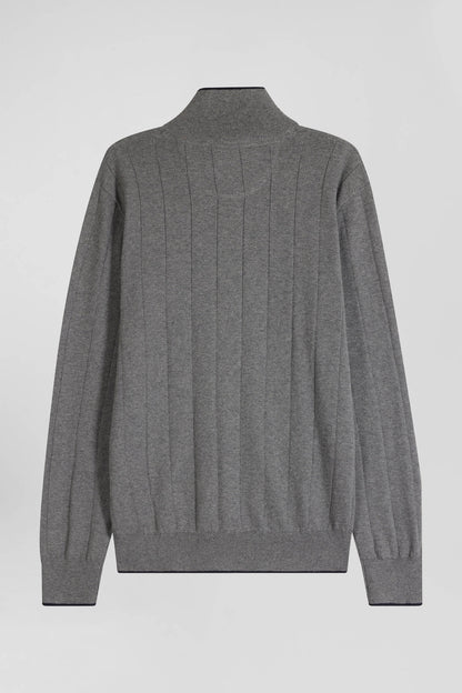 Regular Grey Semi-Zipped Cotton And Cashmere Jumper_05