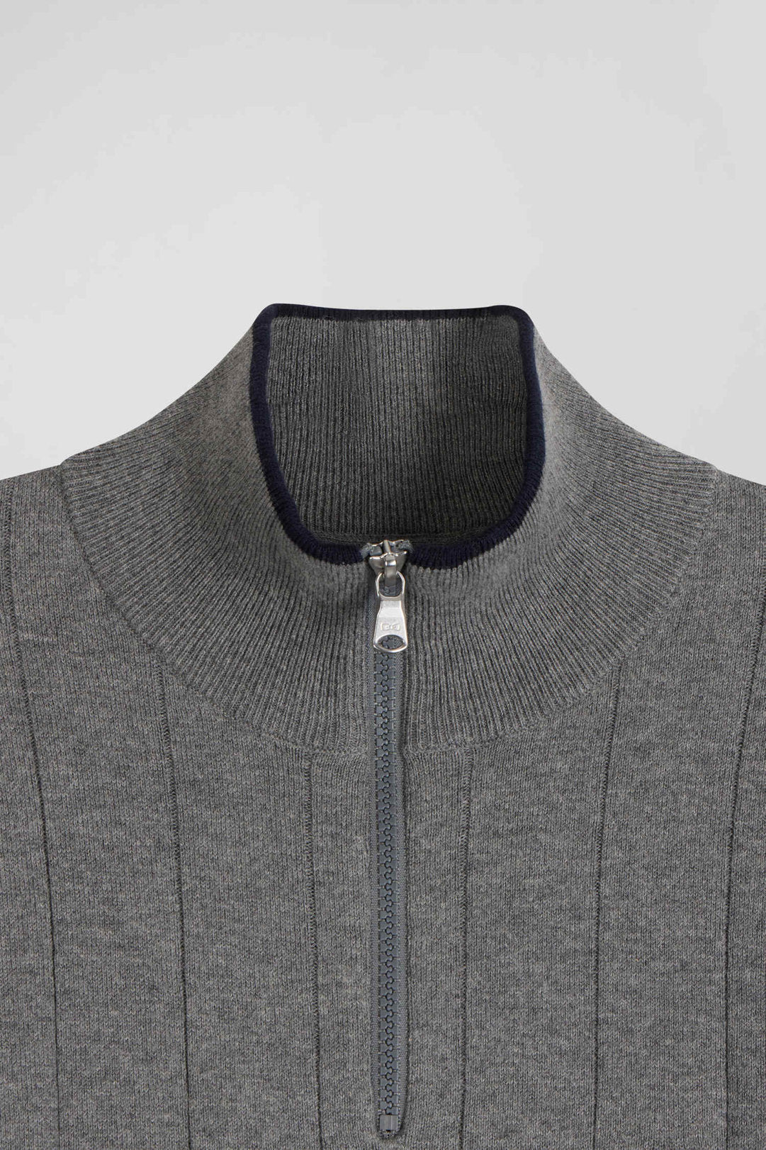 Regular Grey Semi-Zipped Cotton And Cashmere Jumper_06