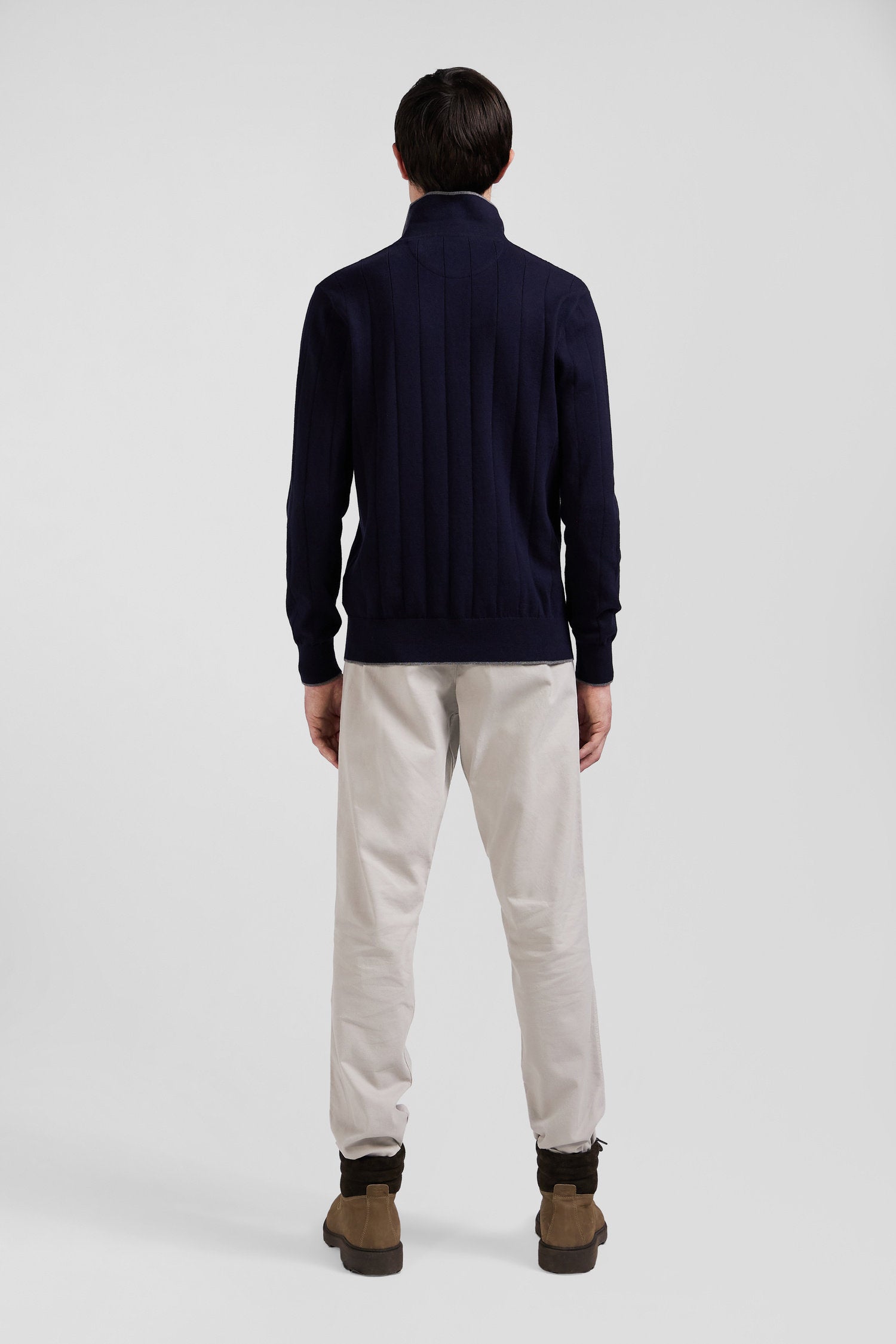 Regular Navy Blue Cotton And Cashmere Jumper With Rugby Shirt Collar_03