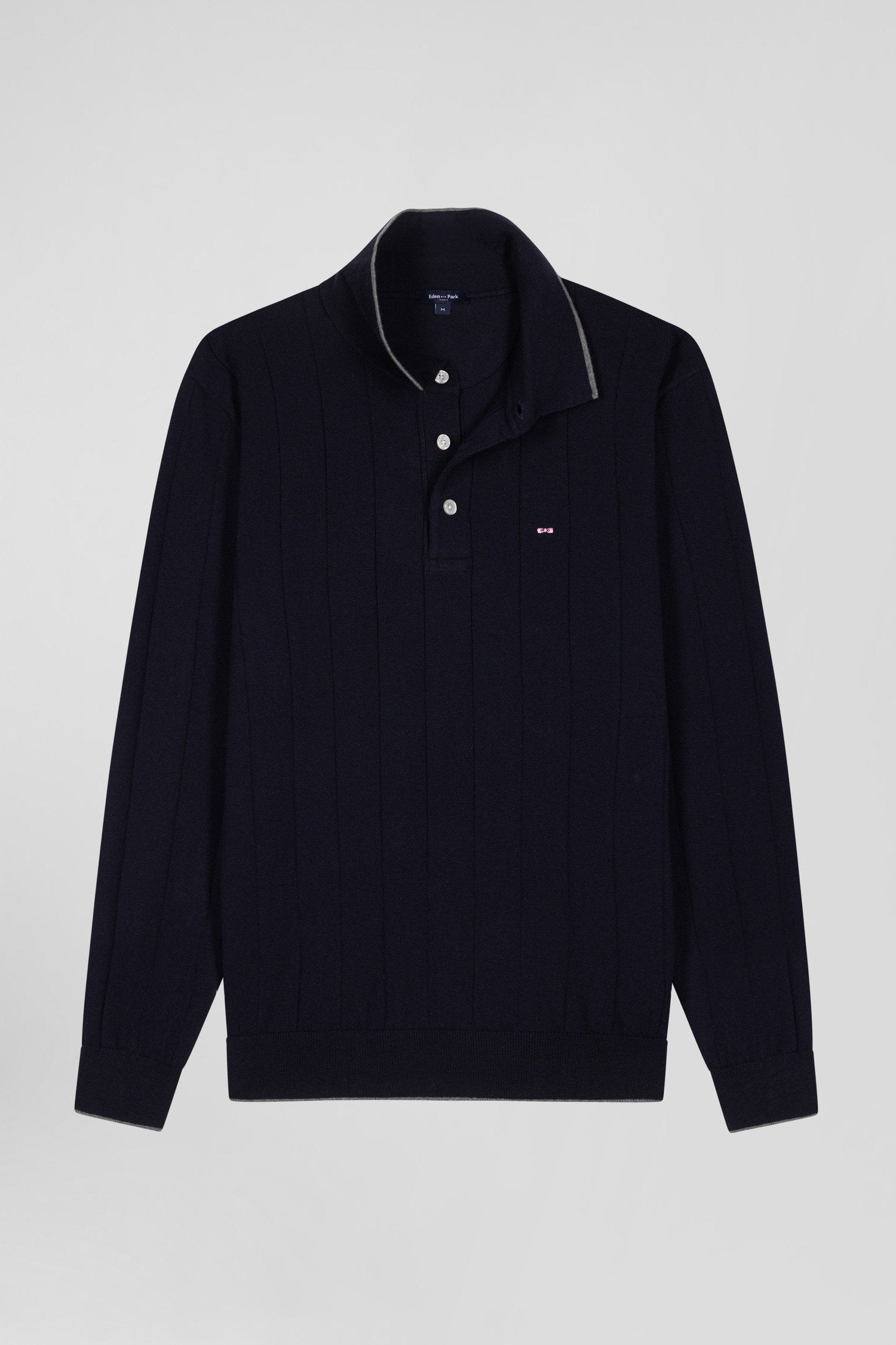 Regular Navy Blue Cotton And Cashmere Jumper With Rugby Shirt Collar_04