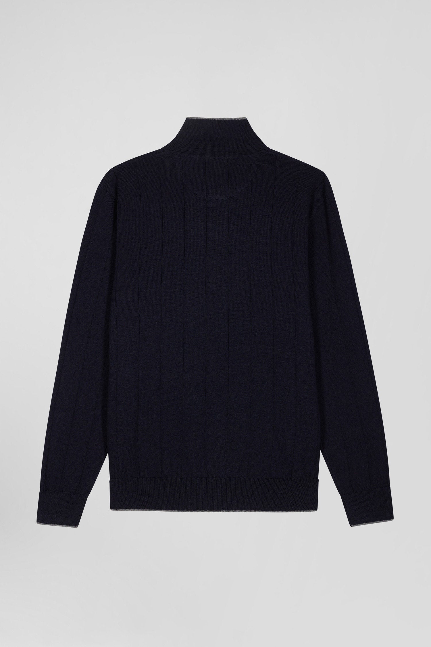 Regular Navy Blue Cotton And Cashmere Jumper With Rugby Shirt Collar_05