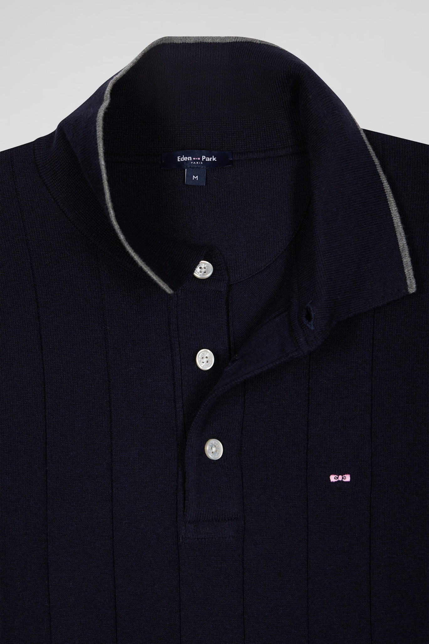 Regular Navy Blue Cotton And Cashmere Jumper With Rugby Shirt Collar_06