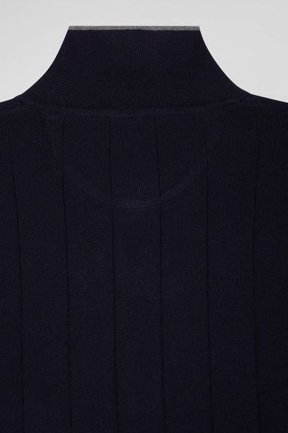 Regular Navy Blue Cotton And Cashmere Jumper With Rugby Shirt Collar_08