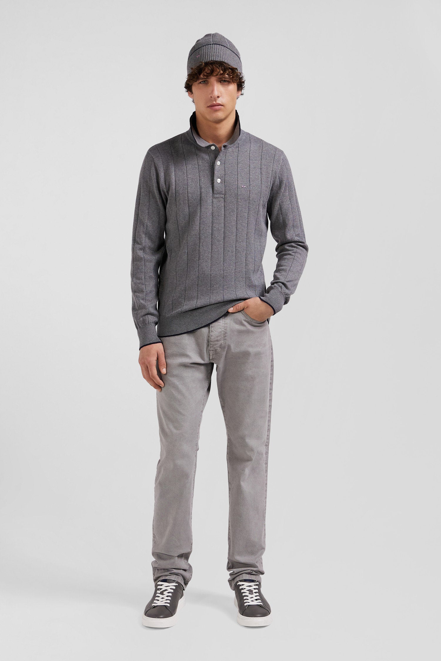 Regular Grey Cotton And Cashmere Jumper With Rugby Shirt Collar_02