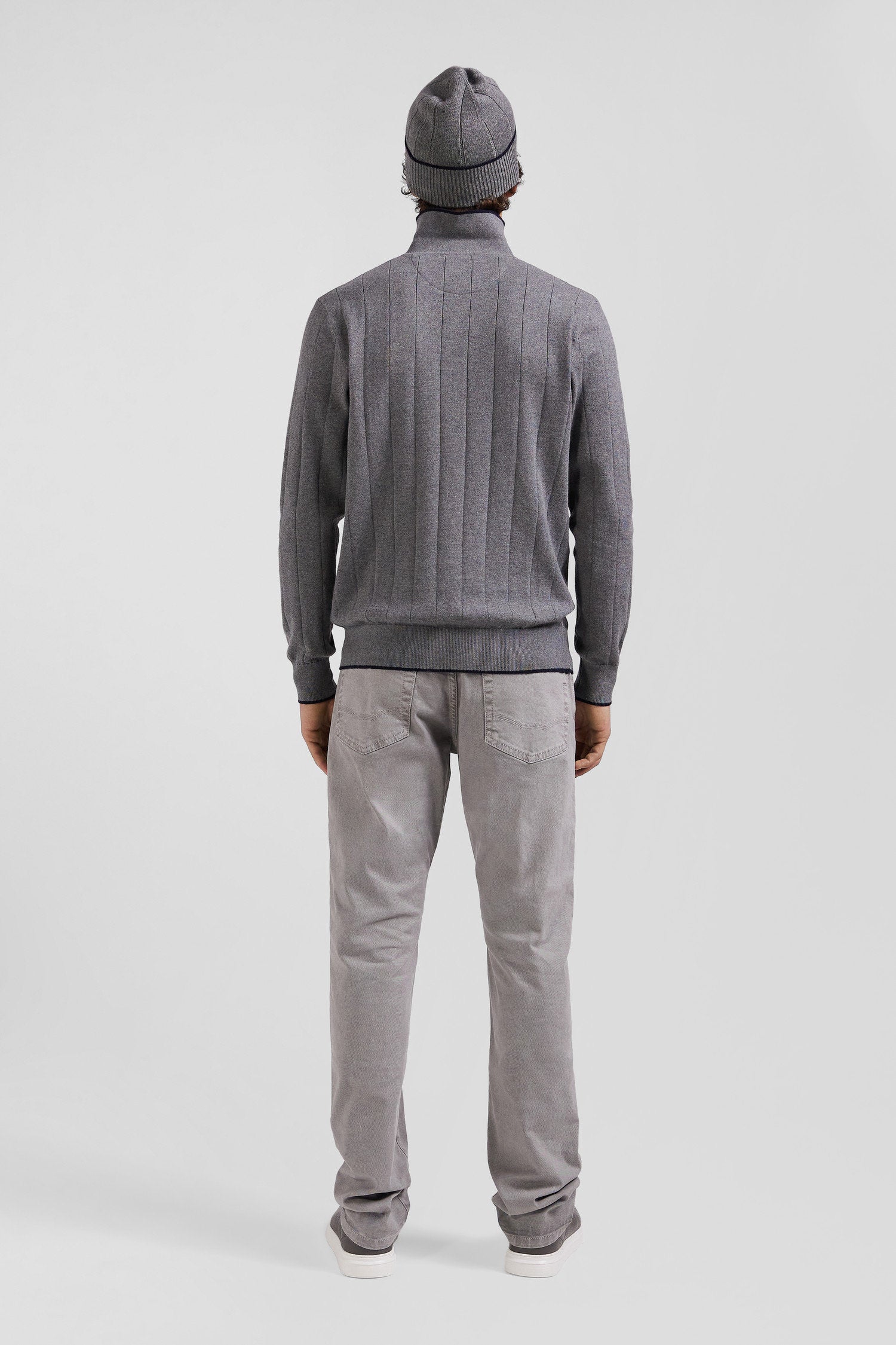 Regular Grey Cotton And Cashmere Jumper With Rugby Shirt Collar_03