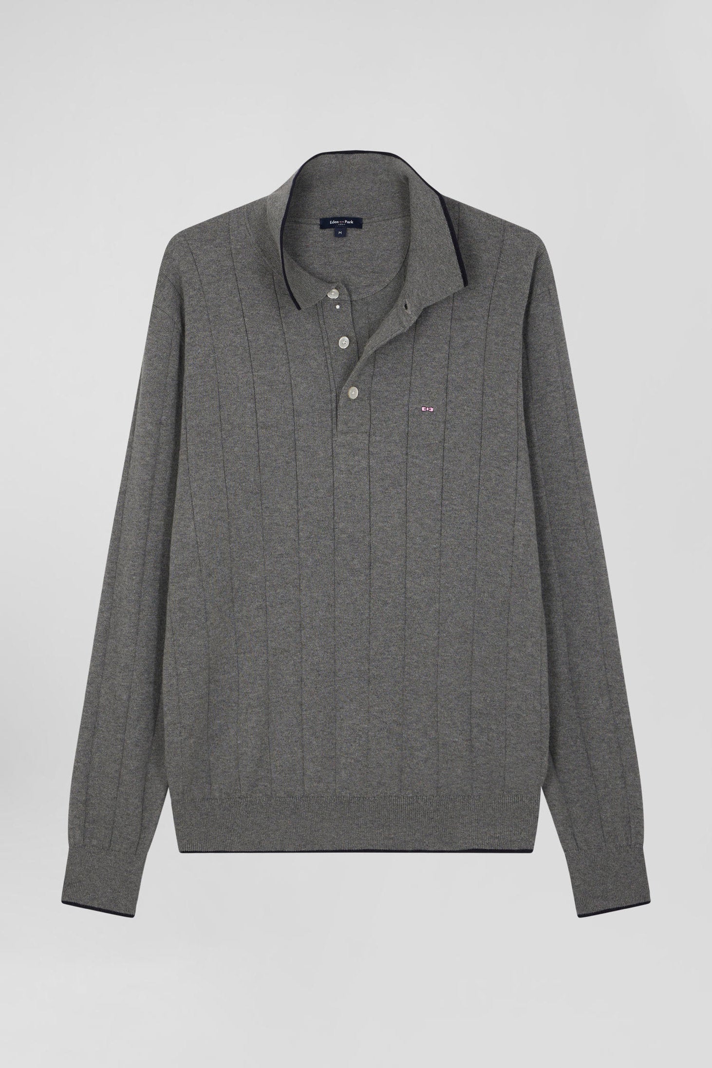 Regular Grey Cotton And Cashmere Jumper With Rugby Shirt Collar_04