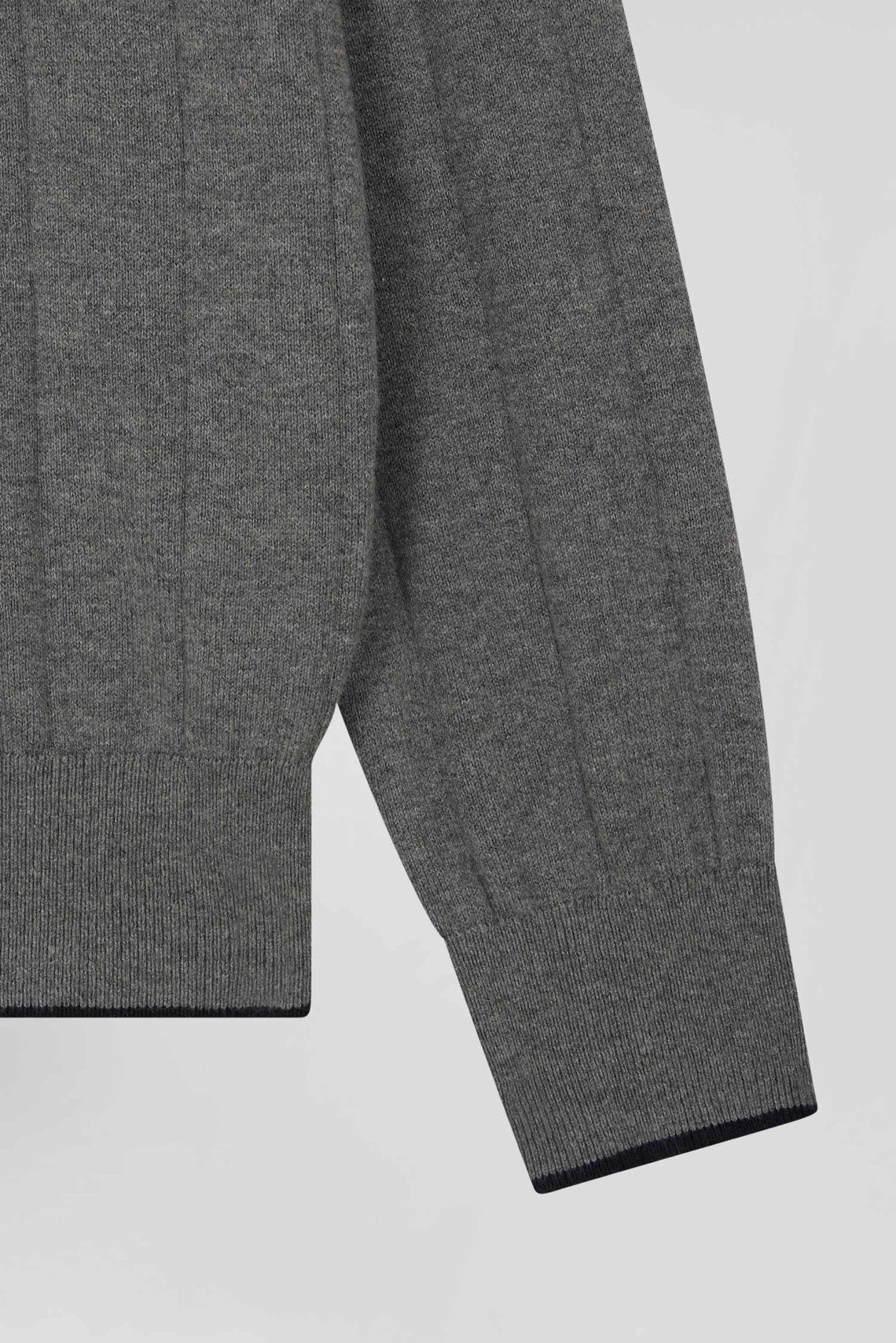 Regular Grey Cotton And Cashmere Jumper With Rugby Shirt Collar_07