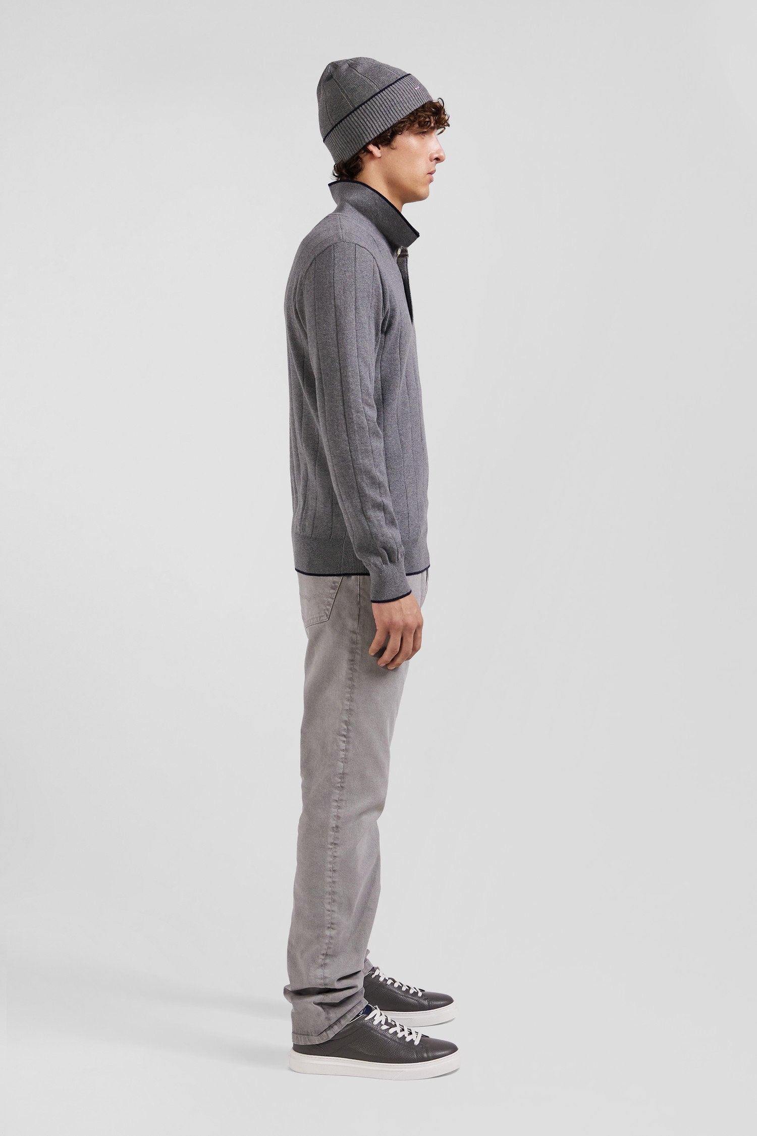 Regular Grey Cotton And Cashmere Jumper With Rugby Shirt Collar_10