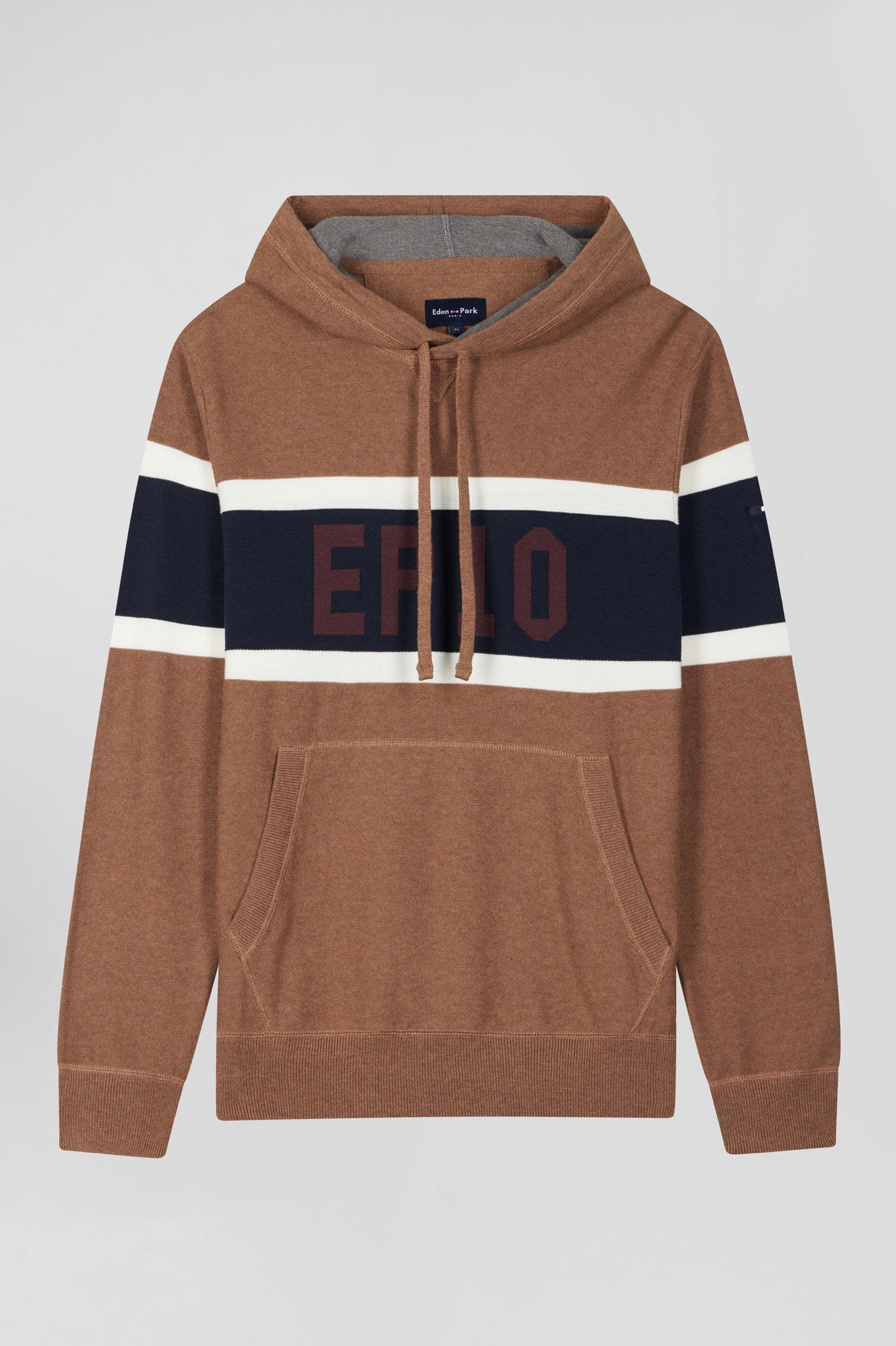 Regular Camel Cotton Hooded Jumper with Ep10 Jacquard_H24MAIPU0051_BEF4_03