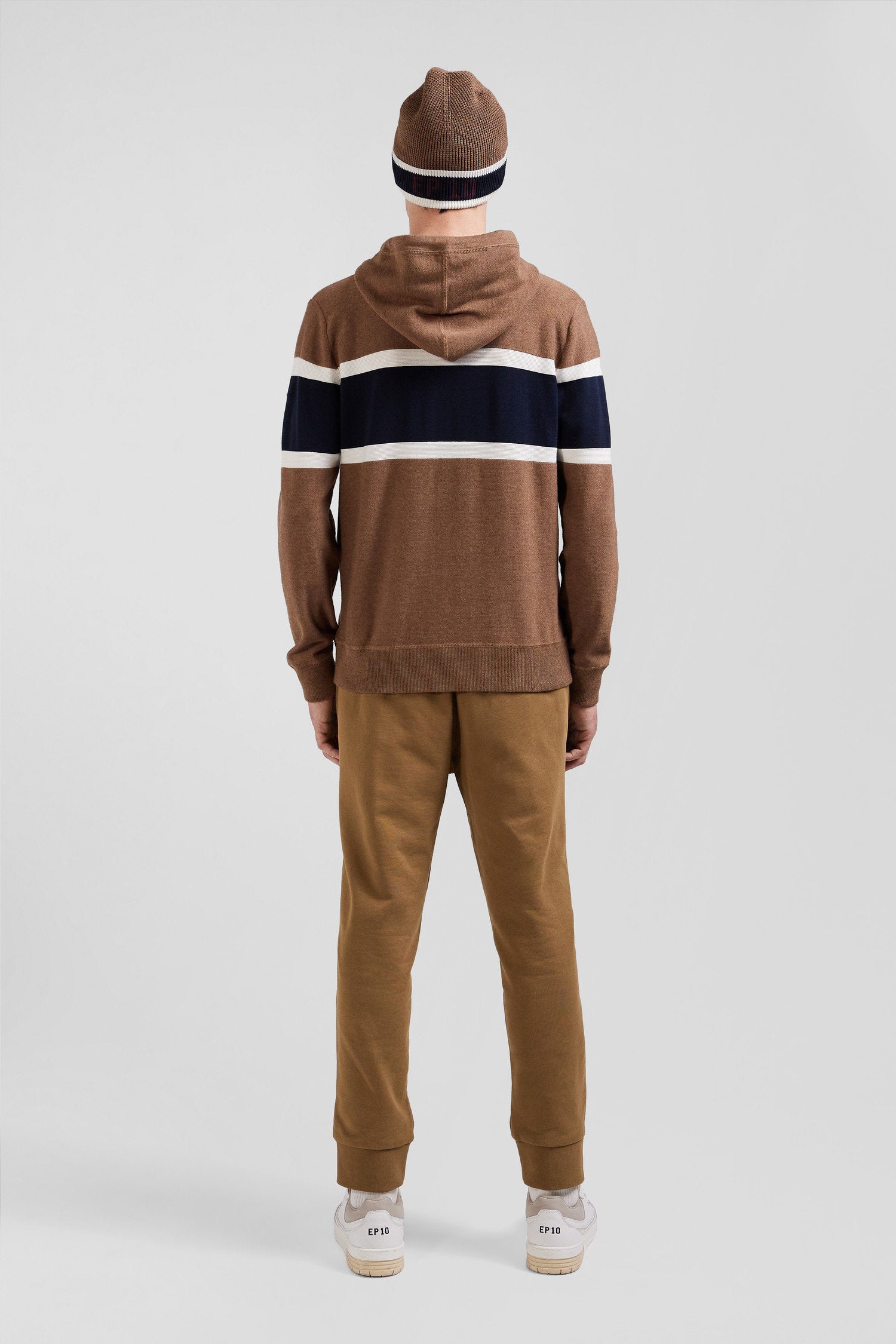 Regular Camel Cotton Hooded Jumper with Ep10 Jacquard_H24MAIPU0051_BEF4_04