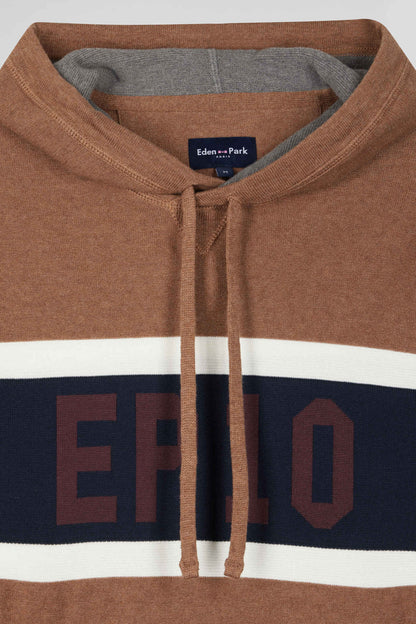 Regular Camel Cotton Hooded Jumper with Ep10 Jacquard_H24MAIPU0051_BEF4_06