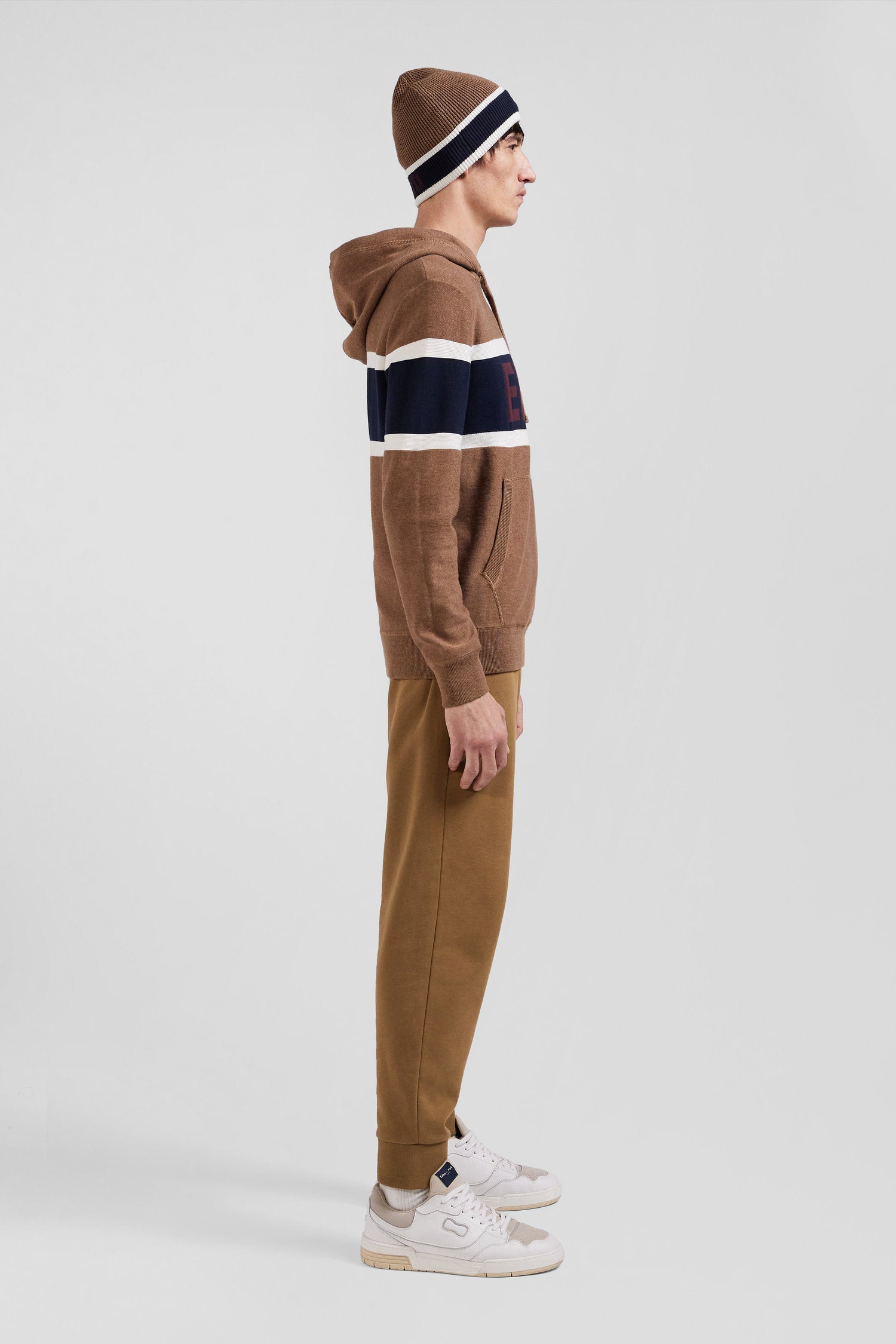 Regular Camel Cotton Hooded Jumper with Ep10 Jacquard_H24MAIPU0051_BEF4_09