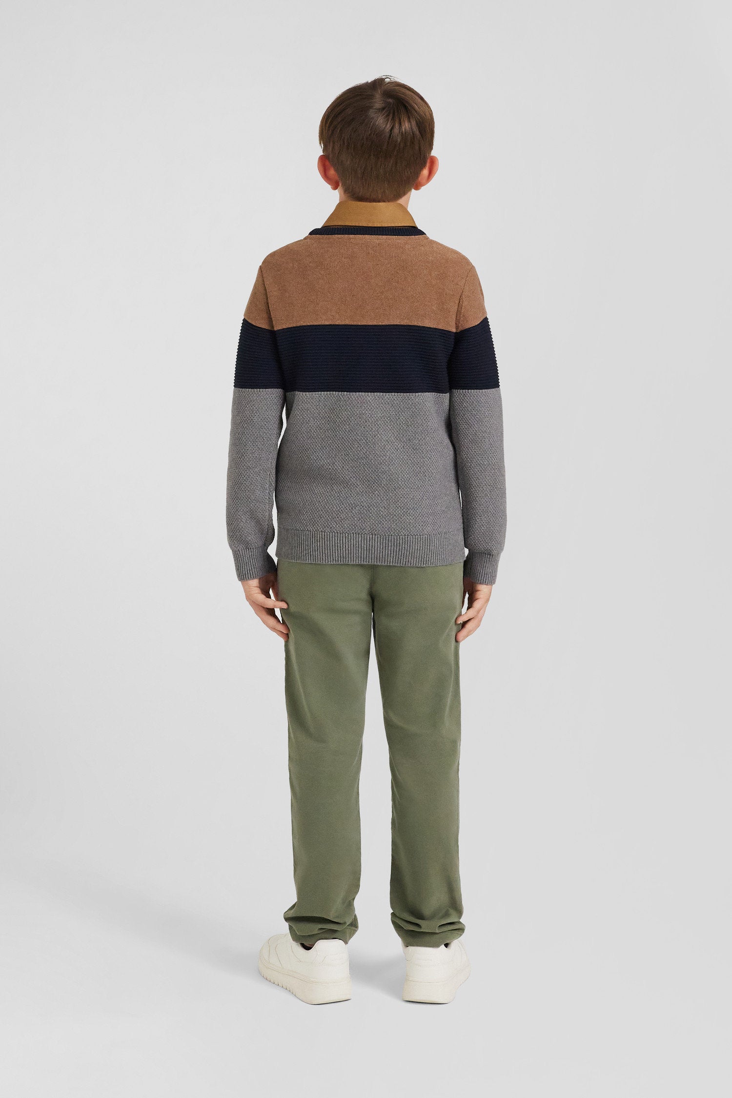 Regular Camel Tricolour Cotton Crew Neck Jumper_03