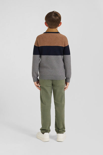 Regular Camel Tricolour Cotton Crew Neck Jumper_03