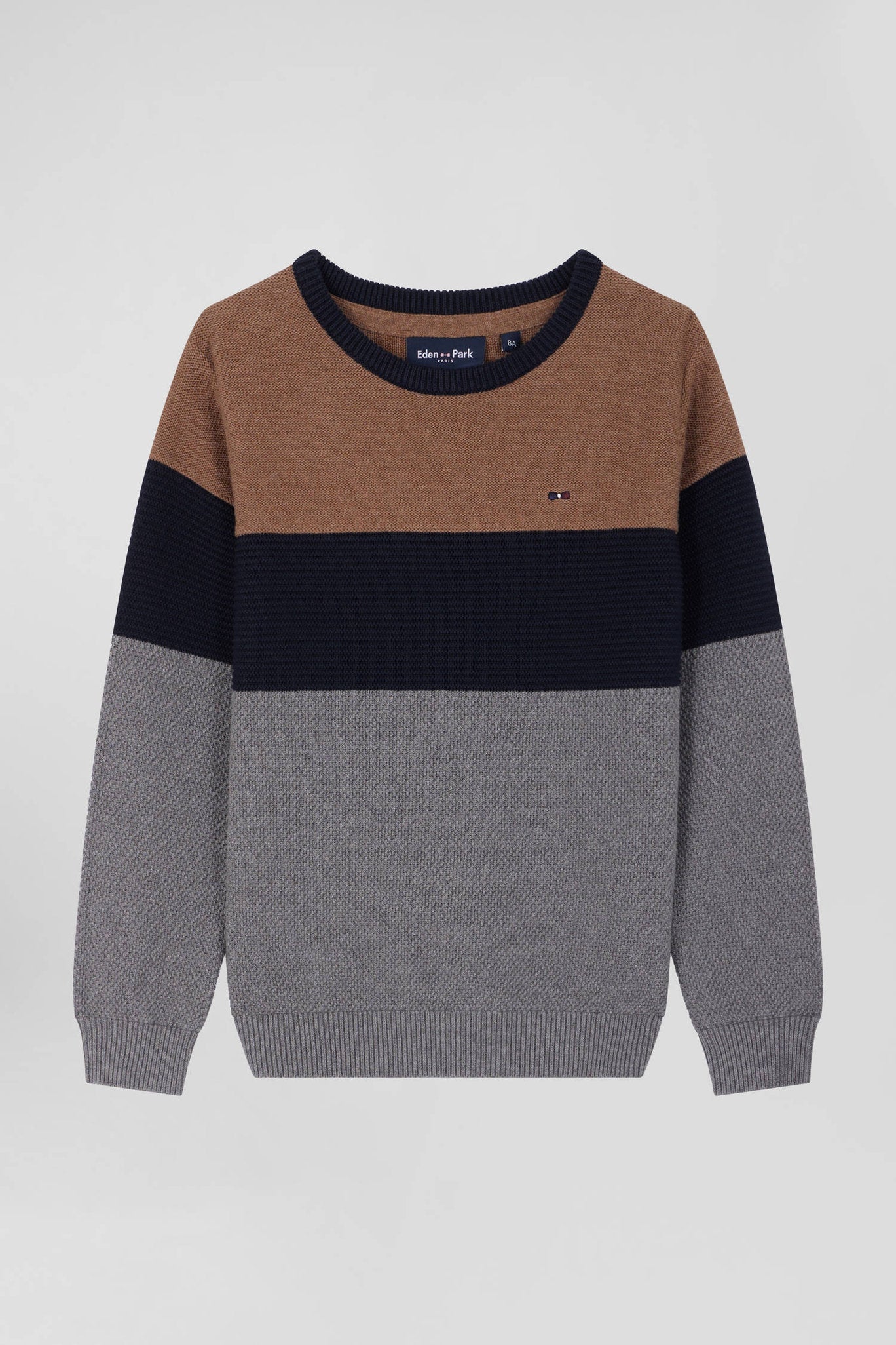 Regular Camel Tricolour Cotton Crew Neck Jumper_04