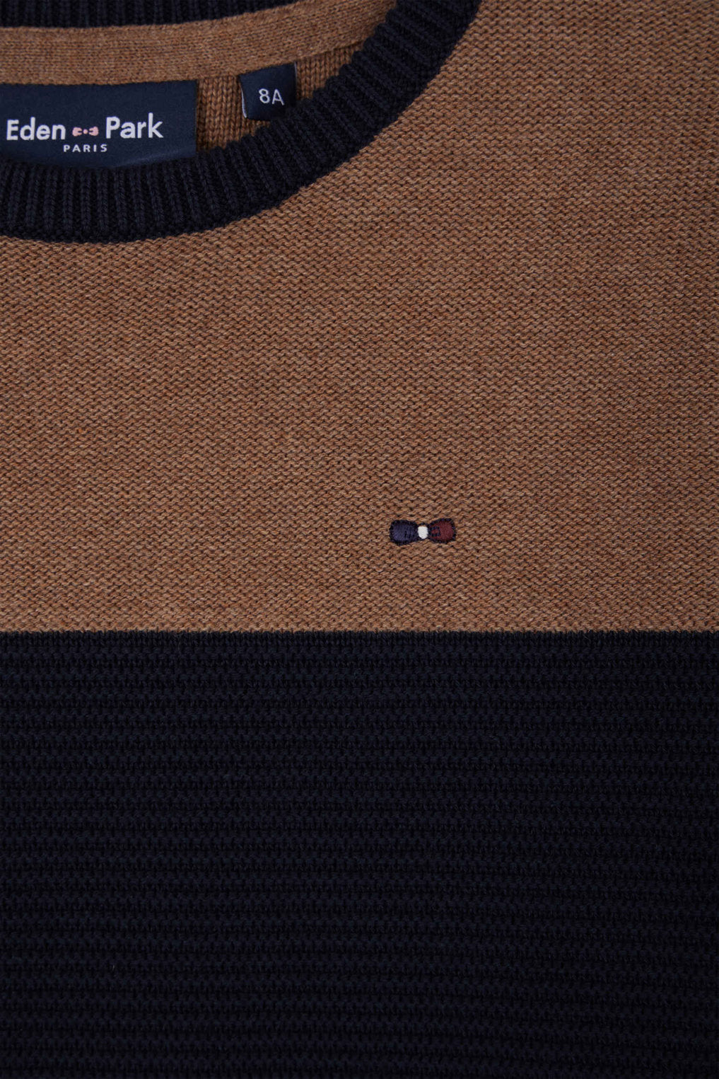 Regular Camel Tricolour Cotton Crew Neck Jumper_06