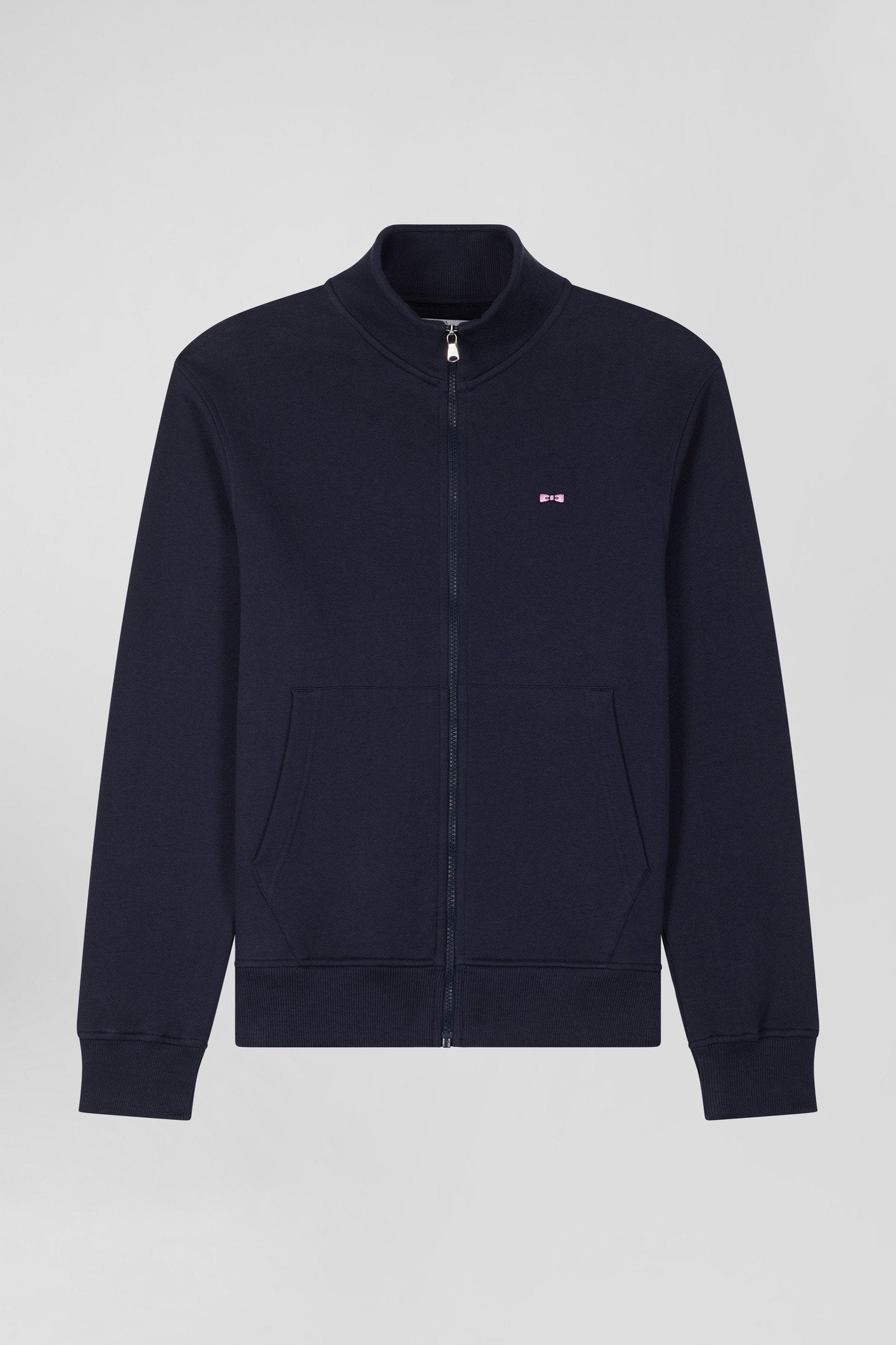 Regular Navy Zipped Brushed Cotton Fleece with High Top Collar_H24MAISW0011_BLF_03