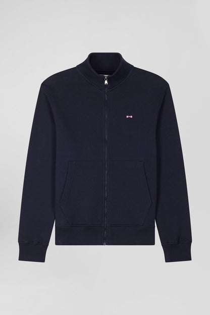 Regular Navy Zipped Brushed Cotton Fleece with High Top Collar_H24MAISW0011_BLF_03