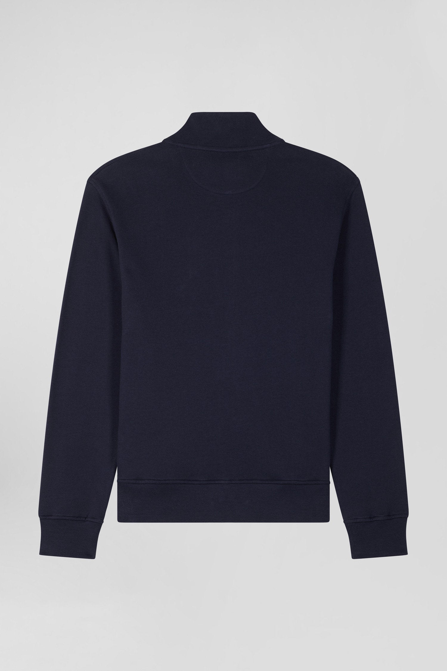 Regular Navy Zipped Brushed Cotton Fleece with High Top Collar_H24MAISW0011_BLF_05