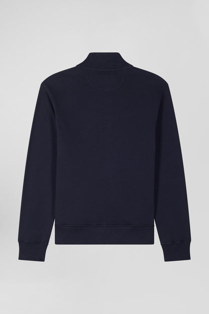 Regular Navy Zipped Brushed Cotton Fleece with High Top Collar_H24MAISW0011_BLF_05