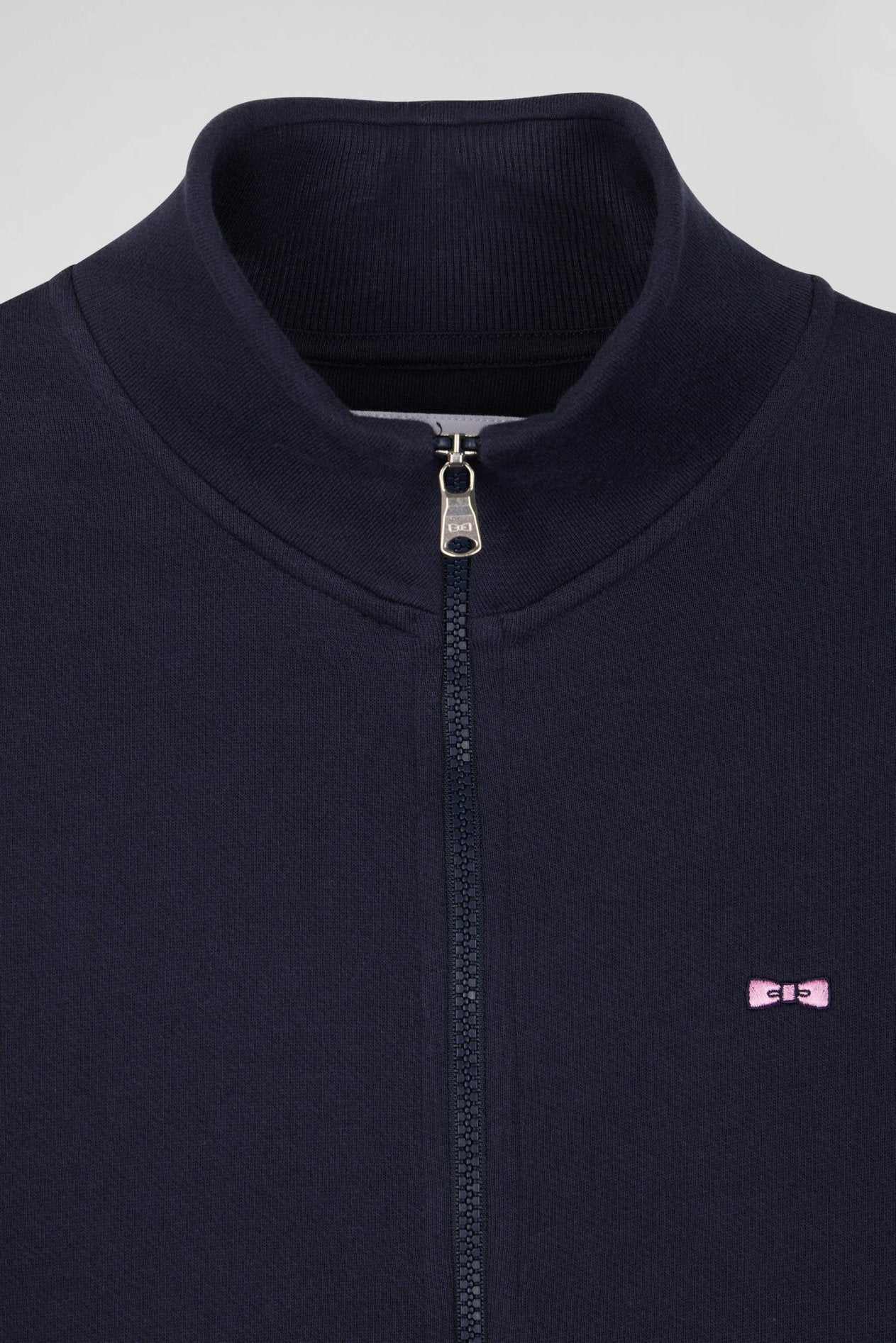 Regular Navy Zipped Brushed Cotton Fleece with High Top Collar_H24MAISW0011_BLF_06