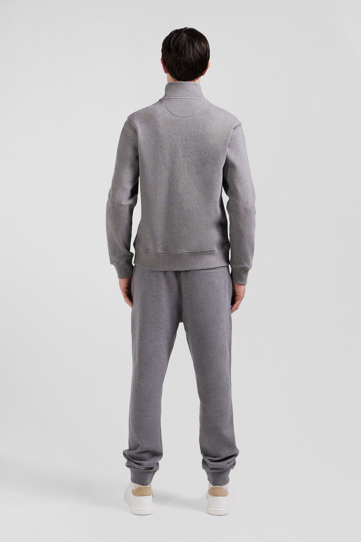 Regular Grey Zipped Brushed Cotton Fleece Sweatshirt with High Top Collar_H24MAISW0011_GRM_04