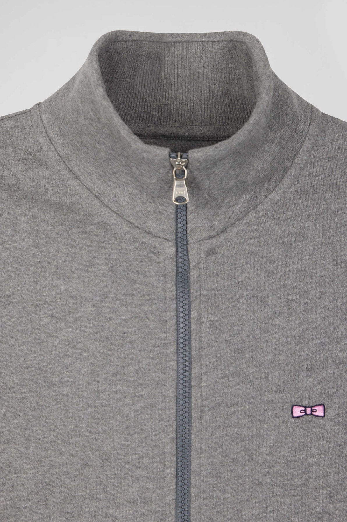 Regular Grey Zipped Brushed Cotton Fleece Sweatshirt with High Top Collar_H24MAISW0011_GRM_06