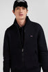 Regular Black Zipped Brushed Cotton Fleece Sweatshirt with High Top Collar_H24MAISW0011_NO_01