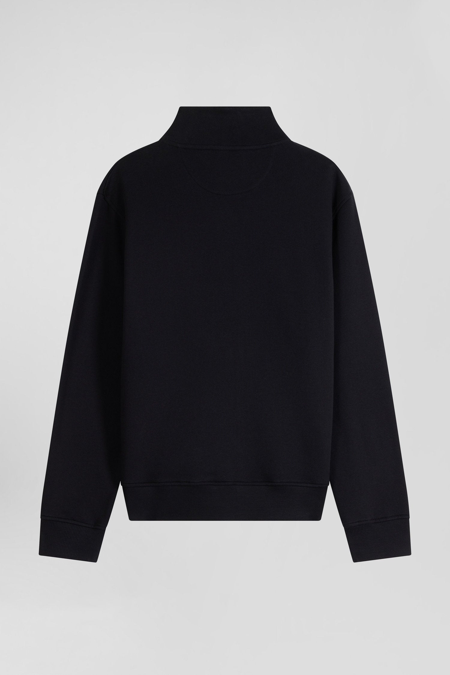 Regular Black Zipped Brushed Cotton Fleece Sweatshirt with High Top Collar_H24MAISW0011_NO_05