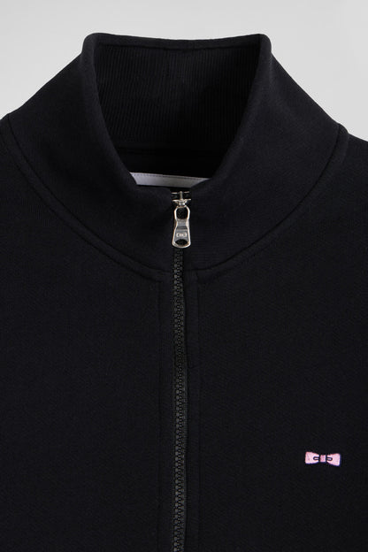 Regular Black Zipped Brushed Cotton Fleece Sweatshirt with High Top Collar_H24MAISW0011_NO_06