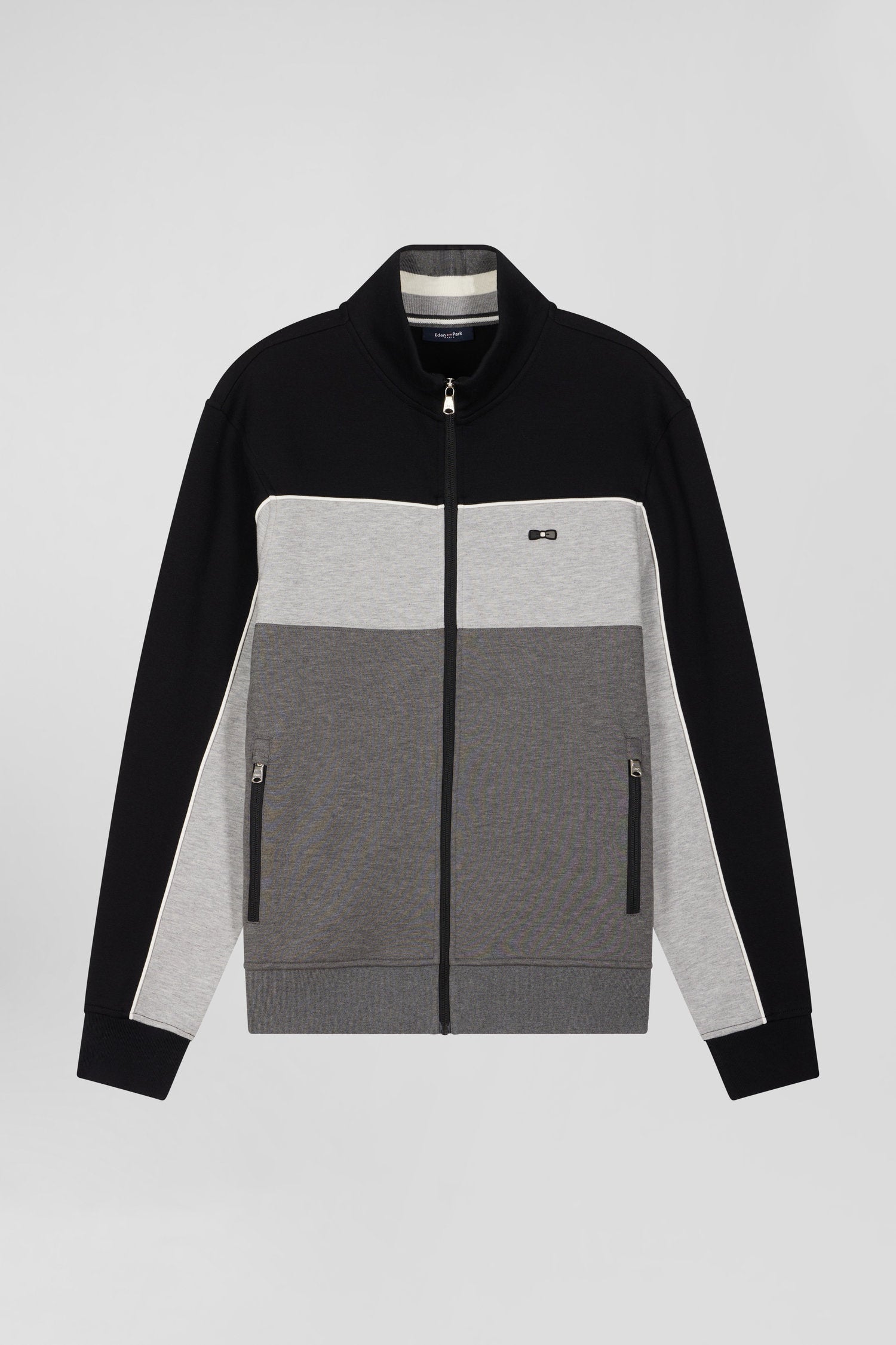 Regular Black Tricolor Zipped Cotton Blend Sweatshirt_H24MAISW0021_NO_03