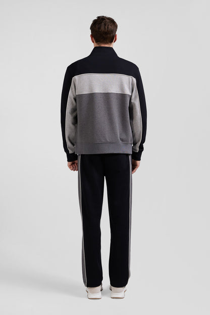 Regular Black Tricolor Zipped Cotton Blend Sweatshirt_H24MAISW0021_NO_04