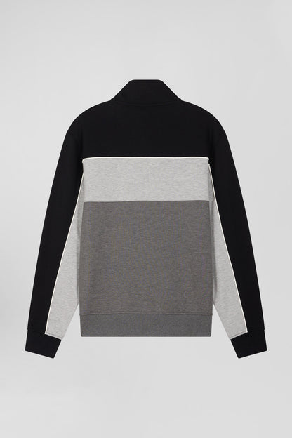 Regular Black Tricolor Zipped Cotton Blend Sweatshirt_H24MAISW0021_NO_05