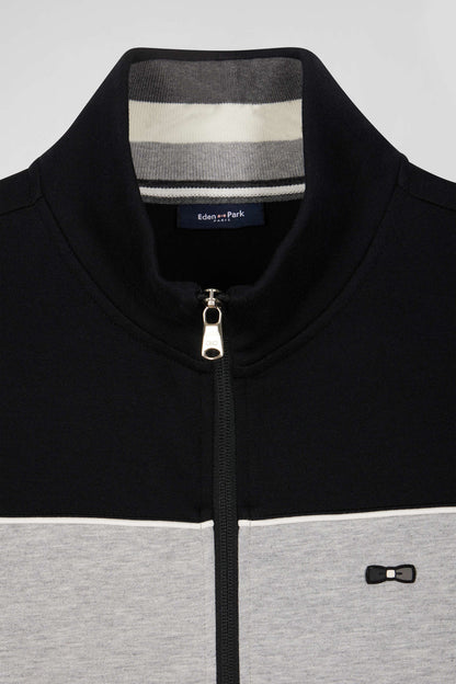 Regular Black Tricolor Zipped Cotton Blend Sweatshirt_H24MAISW0021_NO_06