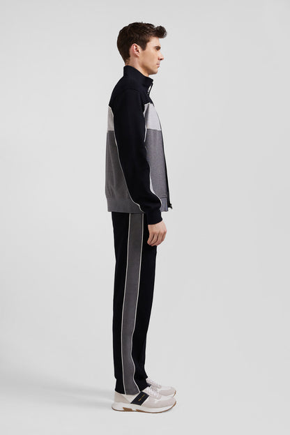 Regular Black Tricolor Zipped Cotton Blend Sweatshirt_H24MAISW0021_NO_09