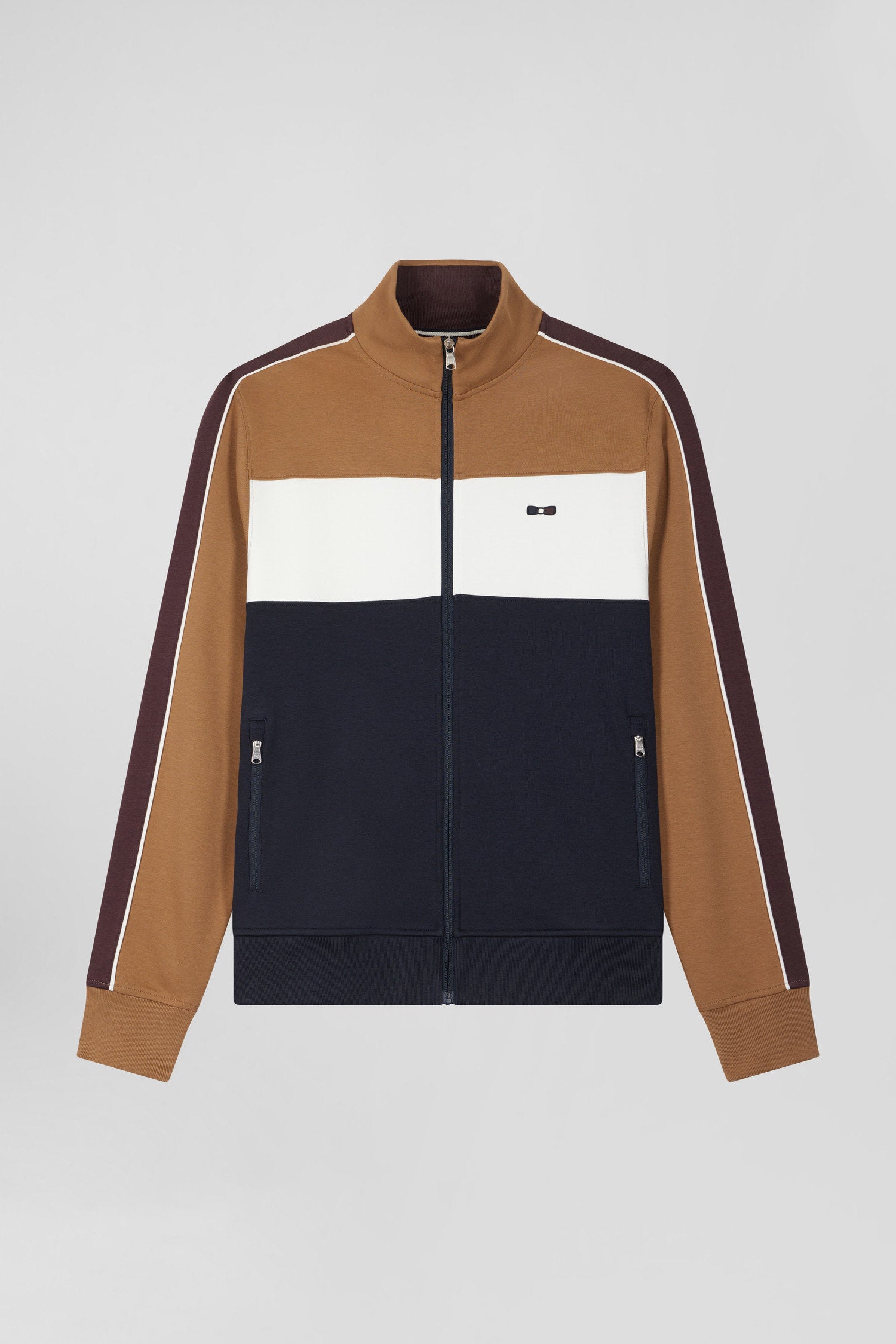 Regular Camel Colorblock Zipped Cotton Blend Sweatshirt_H24MAISW0022_BEF4_03