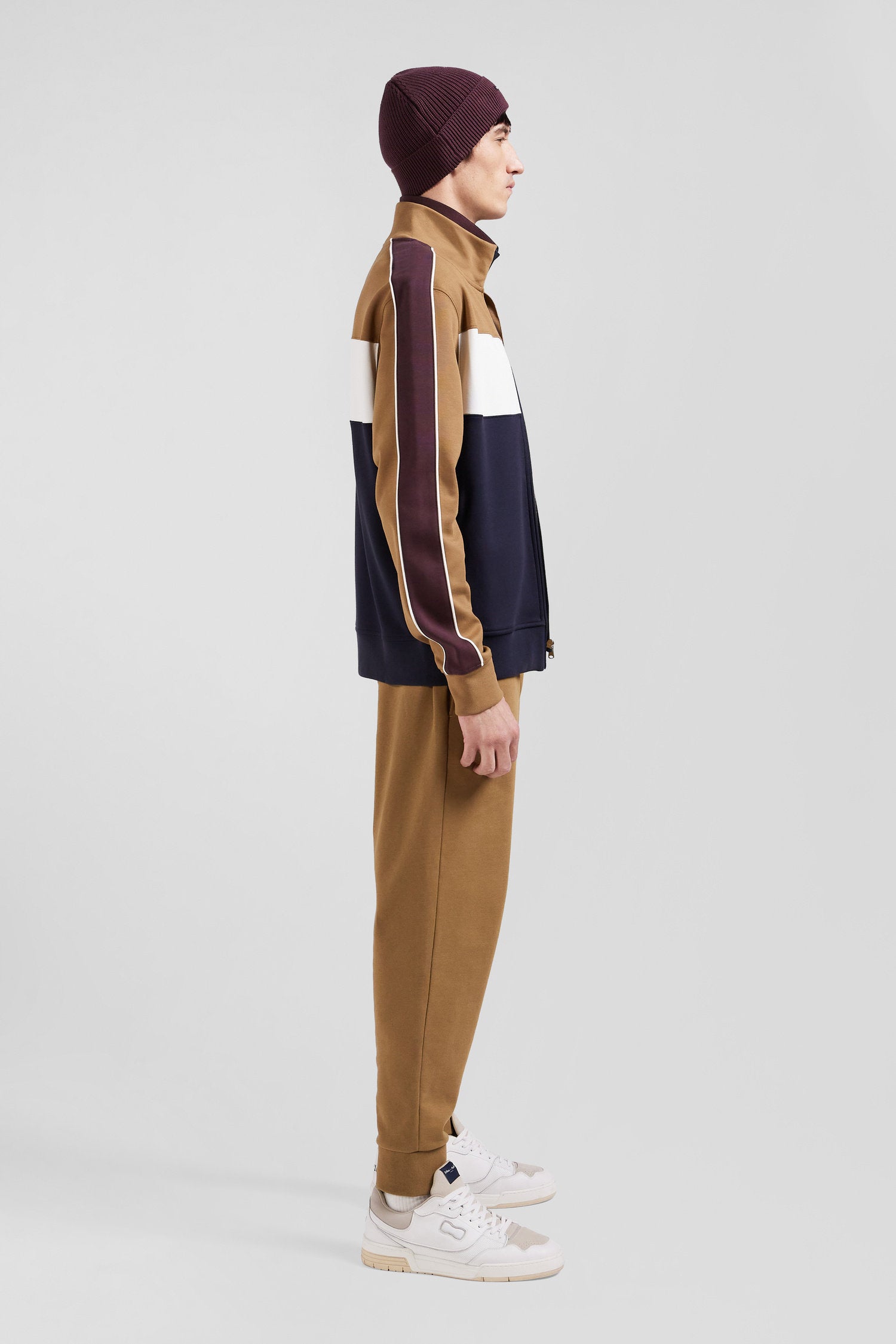 Regular Camel Colorblock Zipped Cotton Blend Sweatshirt_H24MAISW0022_BEF4_09