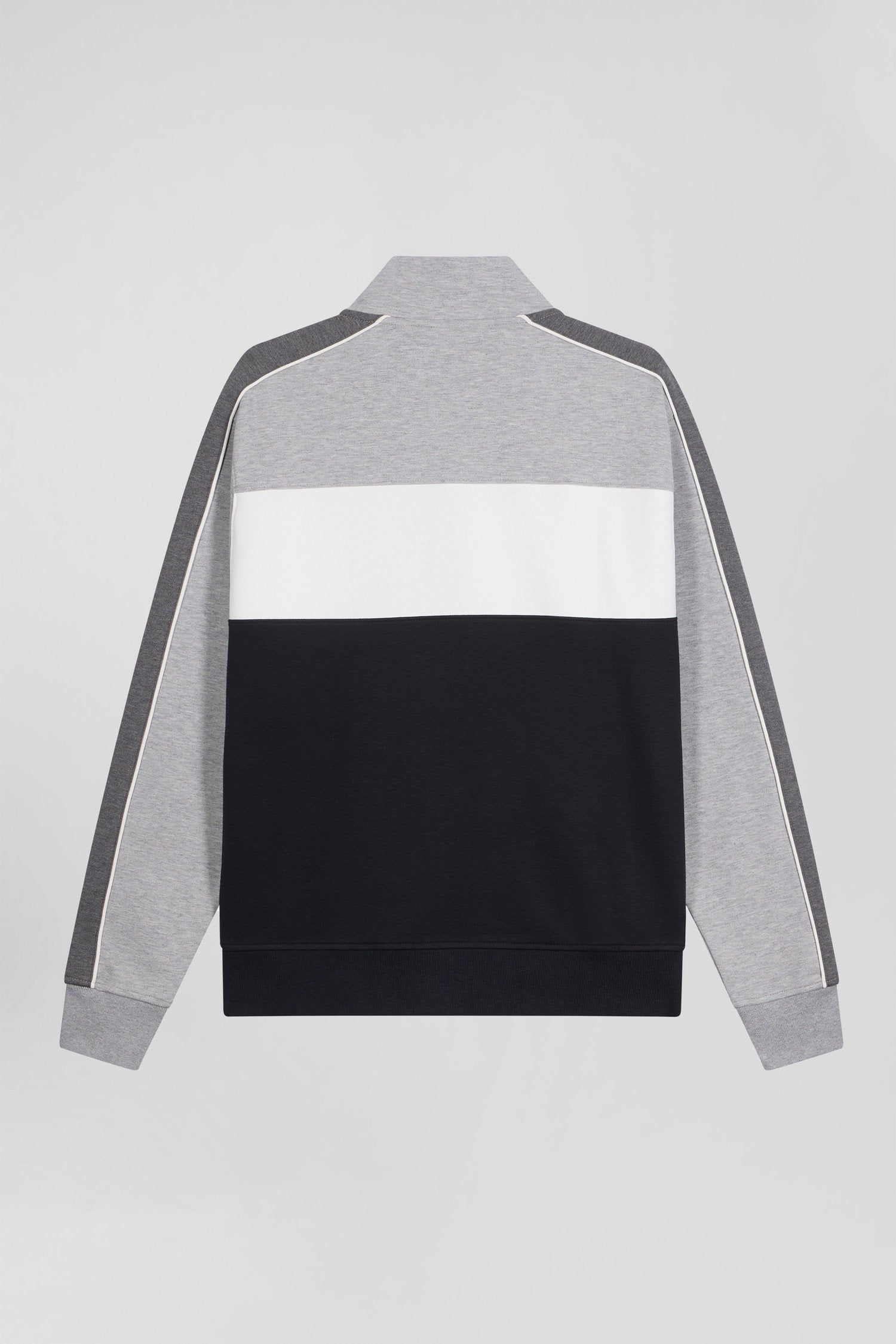 Regular Black Colorblock Zipped Cotton Blend Sweatshirt_H24MAISW0022_NO_05