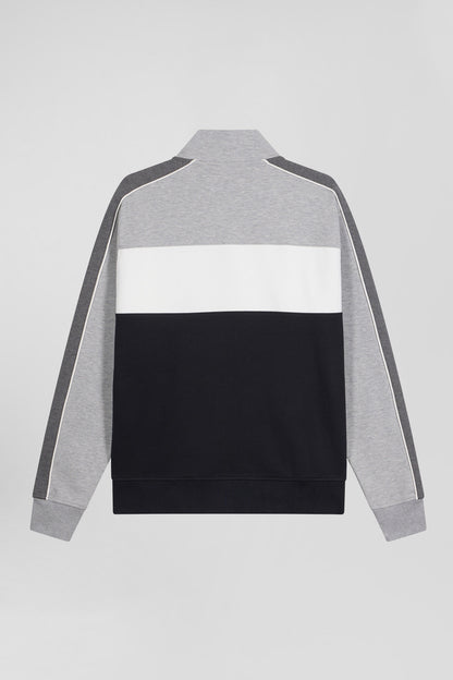 Regular Black Colorblock Zipped Cotton Blend Sweatshirt_H24MAISW0022_NO_05
