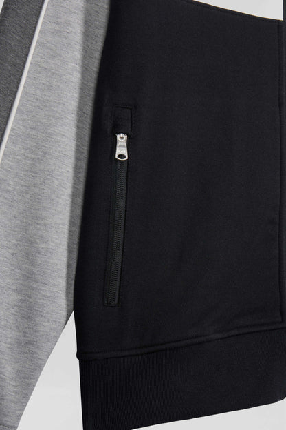Regular Black Colorblock Zipped Cotton Blend Sweatshirt_H24MAISW0022_NO_08